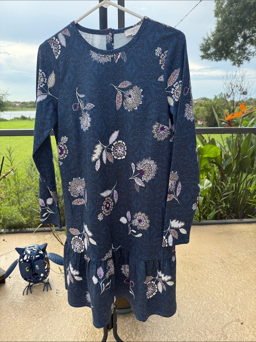 LOFT Outlet Navy Floral Ruffle-Hem Girls Dress